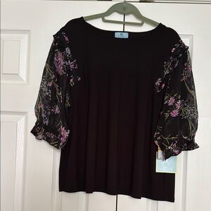 CeCe Black Ruffled Blouse with Puff Sleeves, Size 3X